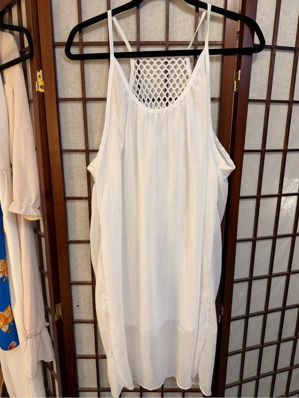 White Sleeveless Mesh-Back Slip Dress